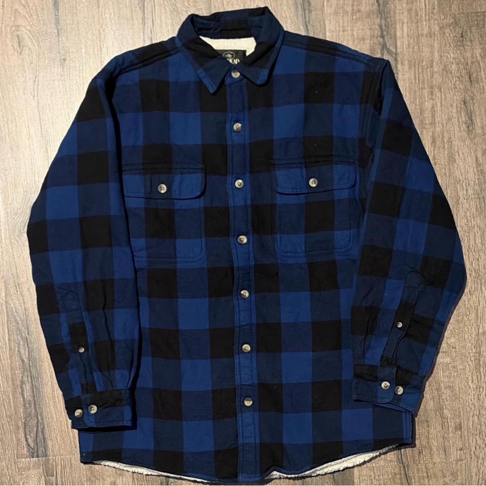 Blue and Black Checkered Redhead Button Down Jacket w/ Sherpa Lining